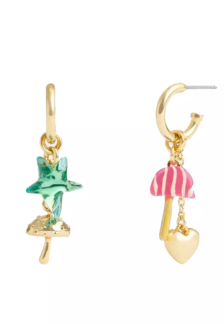 Observed By Us Mismatch Star And Mushroom Huggie Earrings in Gold/ Multi CV260
