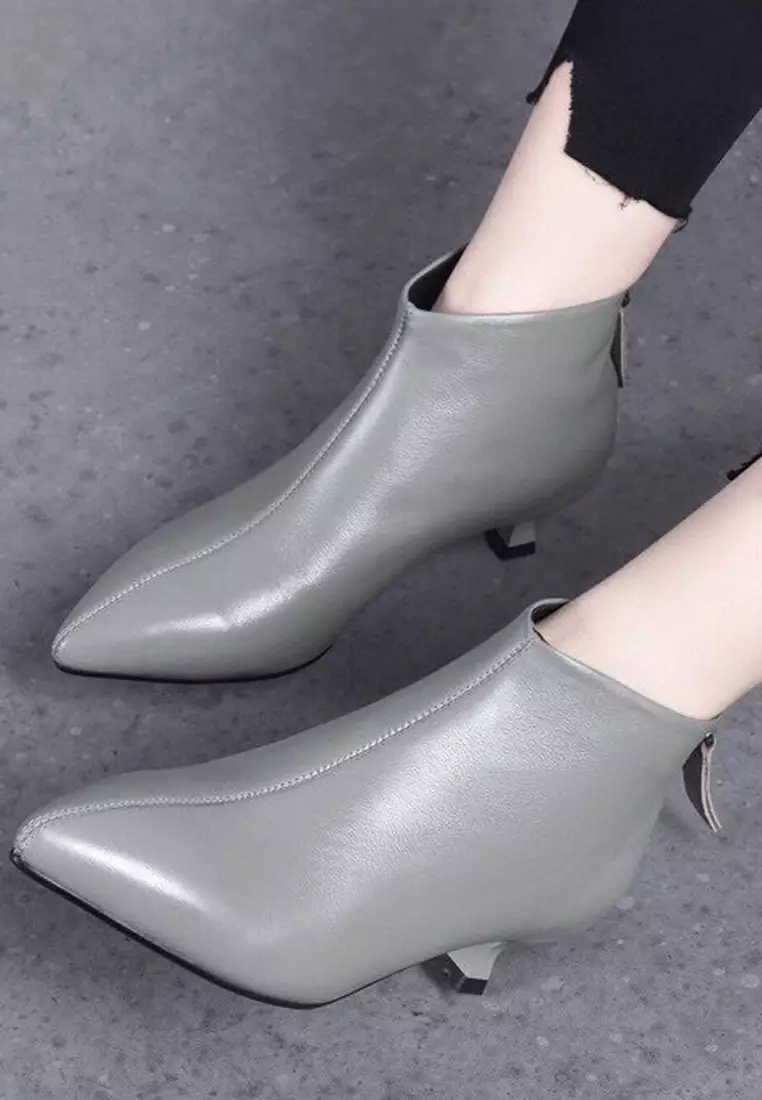 Low heel grey ankle boots top