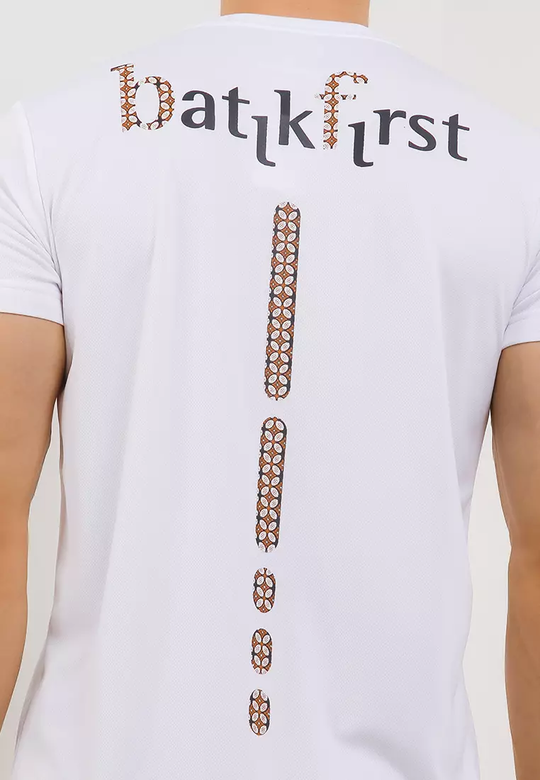 T Shirt Rib Back Print Batik Kawung Line Short/Slv