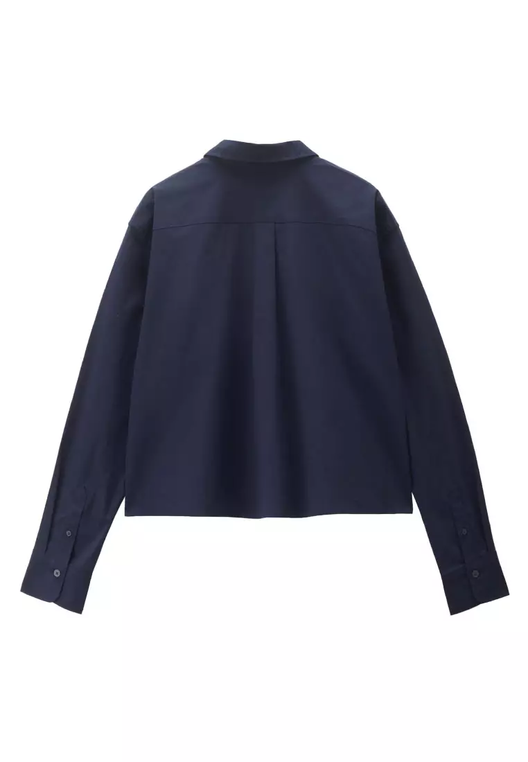 Korea Collection Women's Stretchy Cotton Boxy Long Sleeve Shirt 05346051
