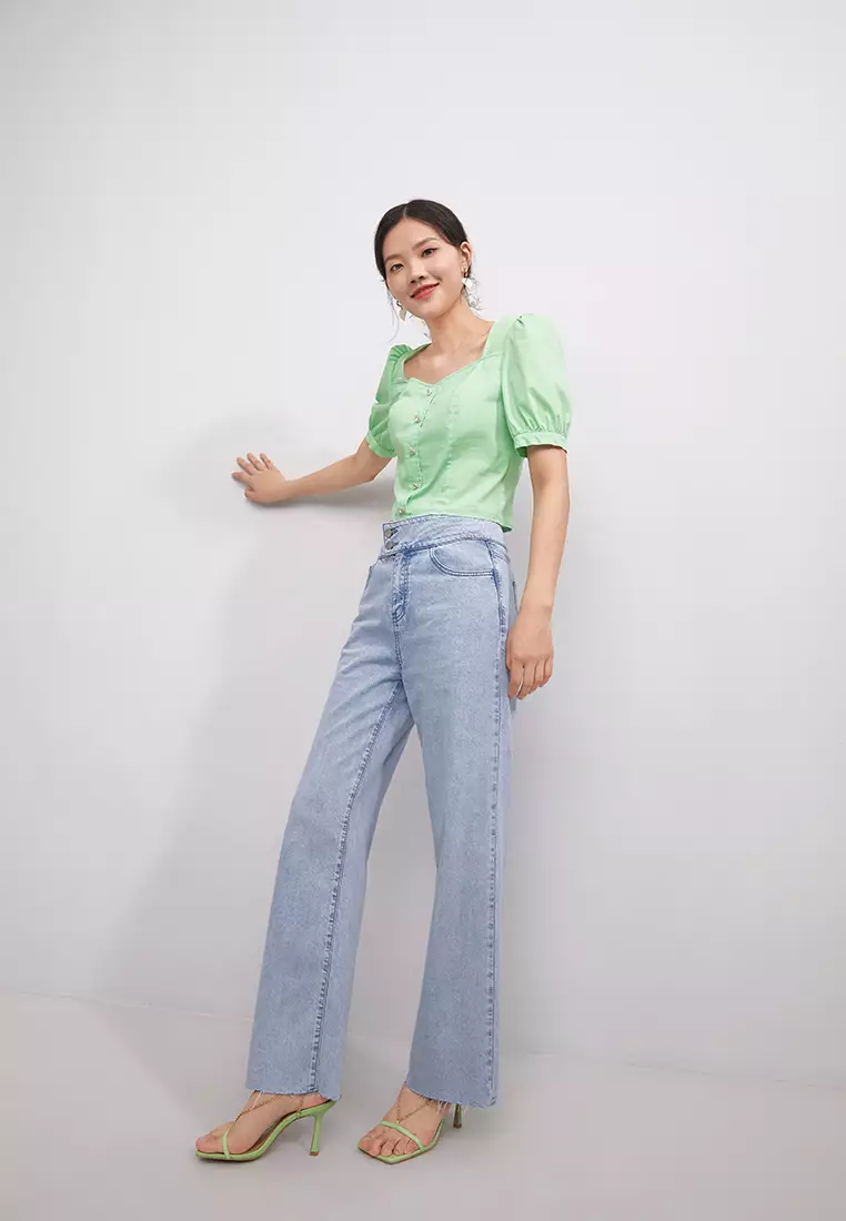 Square Collar Cropped Blouse