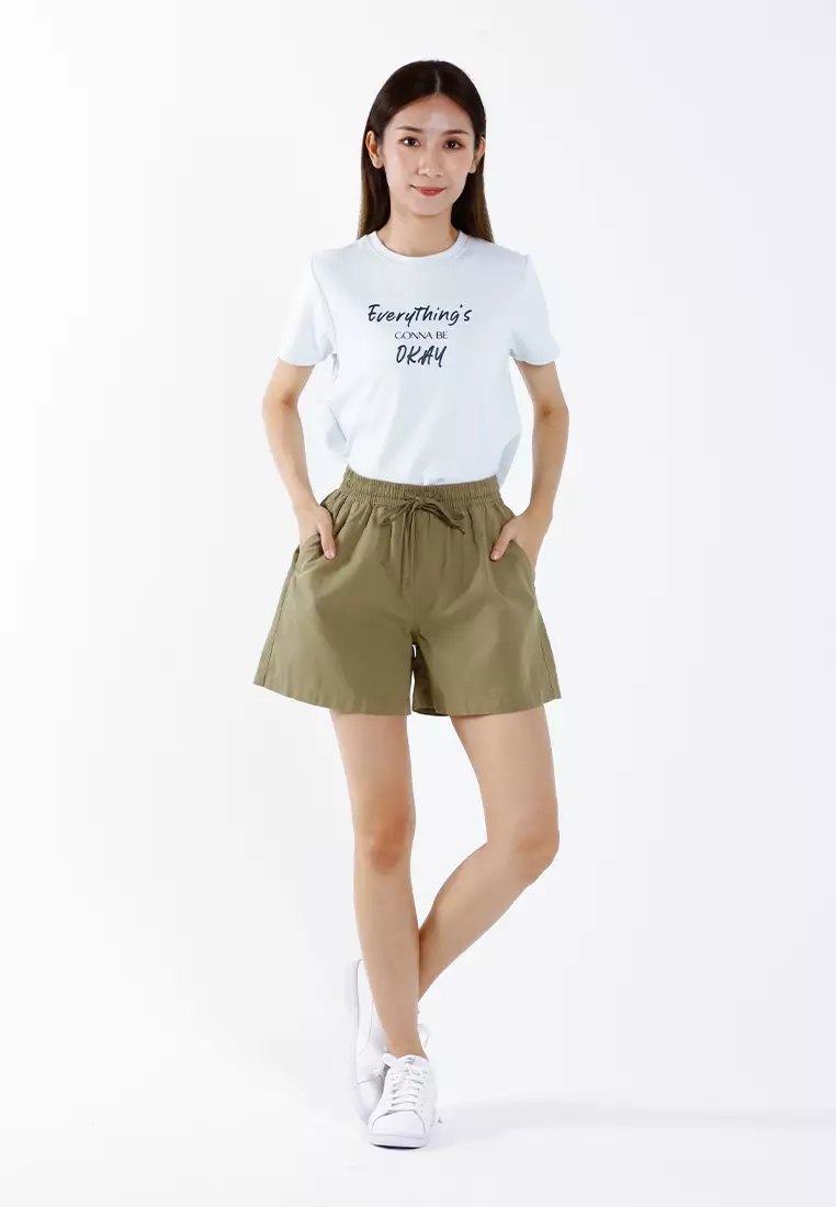 Forest Ladies Casual Cotton Short Pants Women Plain Drawstring Shorts - 865108-48Olive