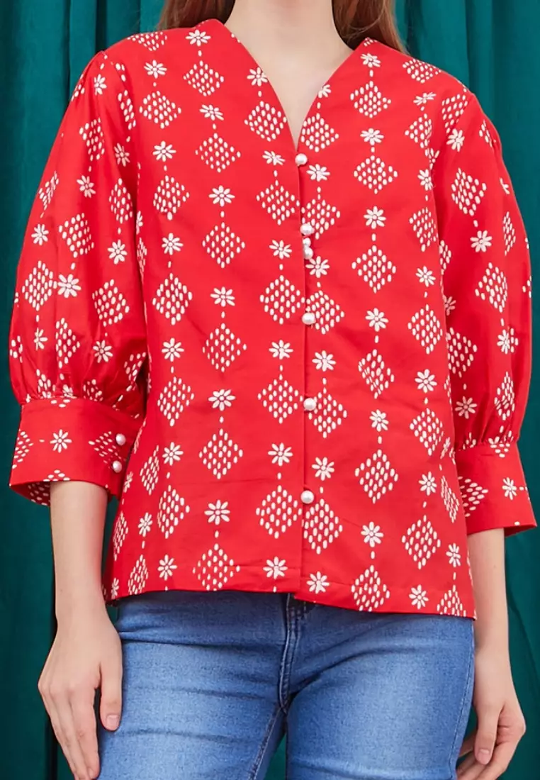 Nayara Blouse Batik Annika Merah