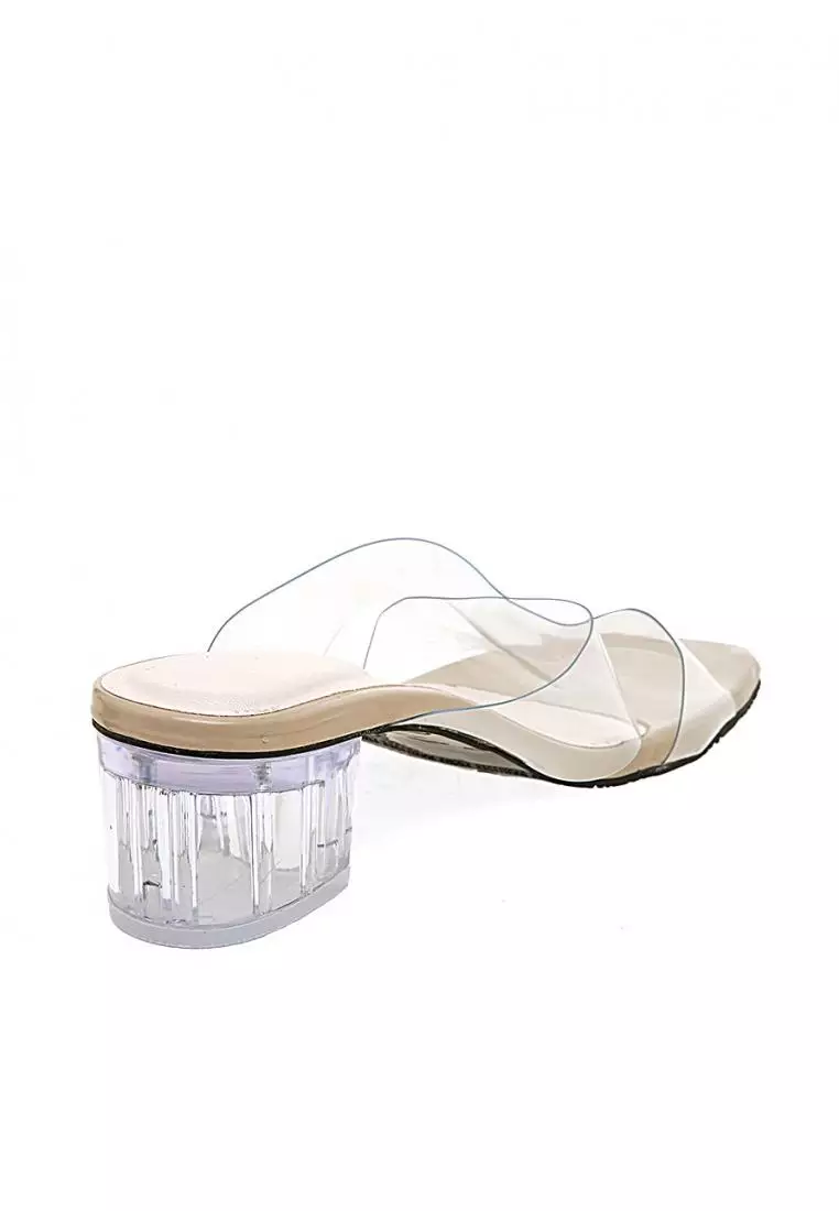 Azella Heels Transparent Design Casual Sandal Wanita - Cream