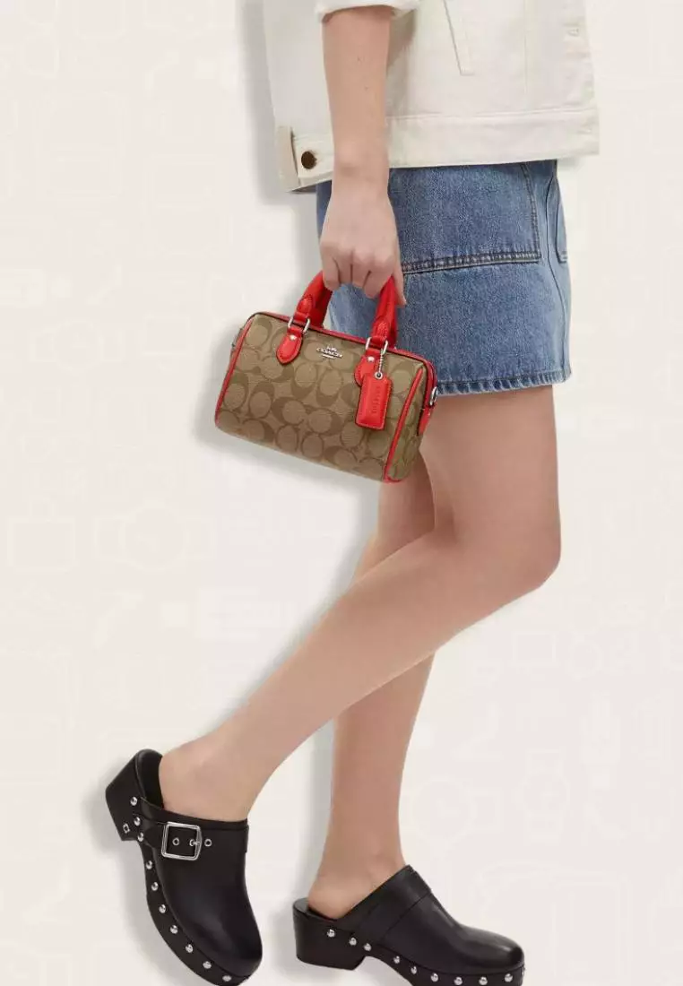 Coach Mini Rowan Crossbody In Signature Canvas Khaki Miami Red