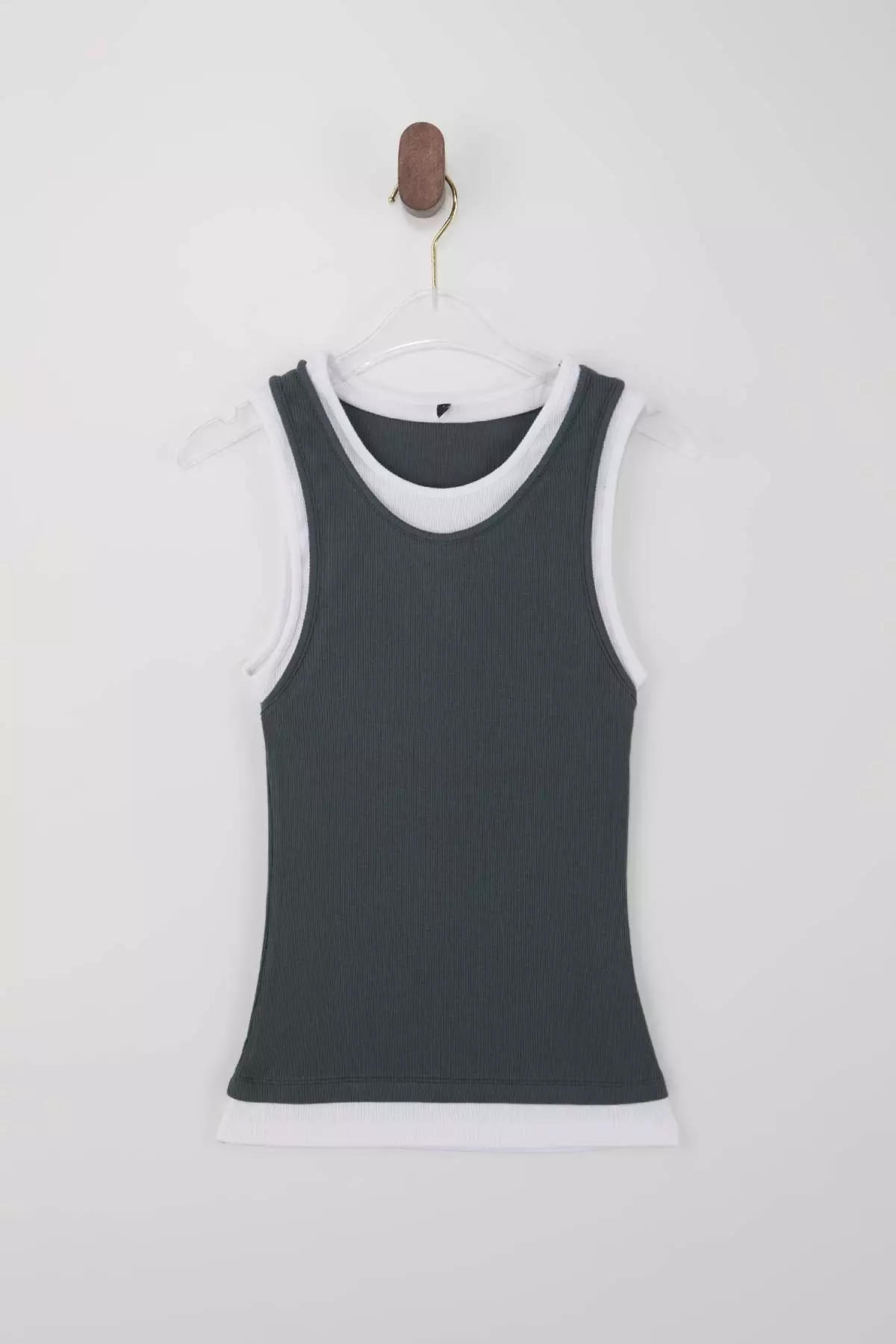 Wardrobe Essentials-Anthracite Double Layer Fitted/Sleeveless Stretch Knit Undershirt Twoss26Al9