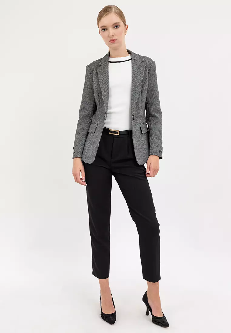Wool Blend Houndstooth Blazer