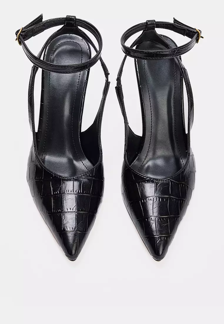 Crocodile Patterned Pointed Toe Thin Heeled Shoes