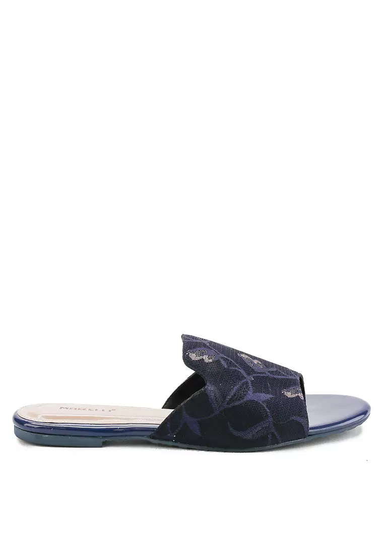 Odette Sandal wanita Flat Slip On - Navy pink