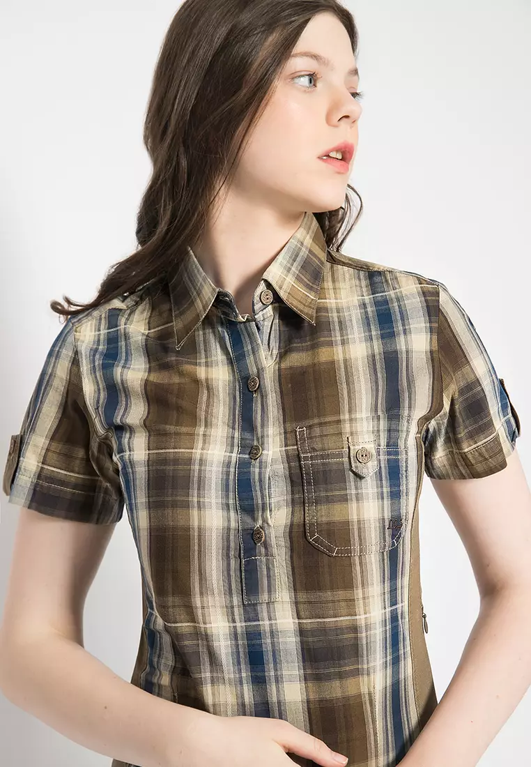 LGS - Kemeja Wanita - Kotak - Coklat/Biru - LLSH.380.SL664.472.7C