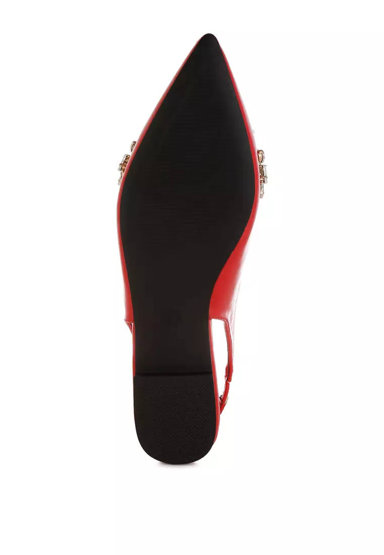 Sandal Datar Berhias Berlian Imitasi Warna Merah