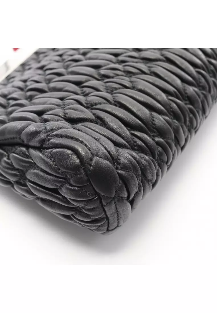 Pre-Loved MIU MIU matelasse chain shoulder bag leather black Valentine's Day Limited clasp