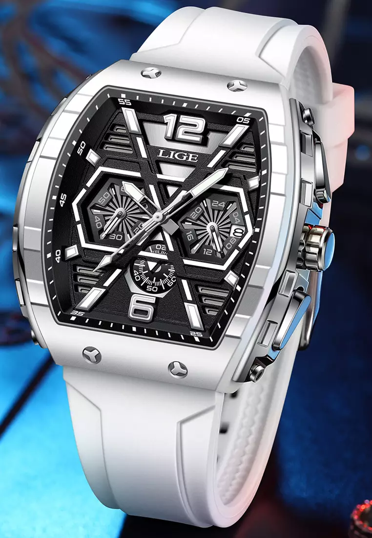 Unisex Tonneau Shaped Quartz Watch on Rubber Strap