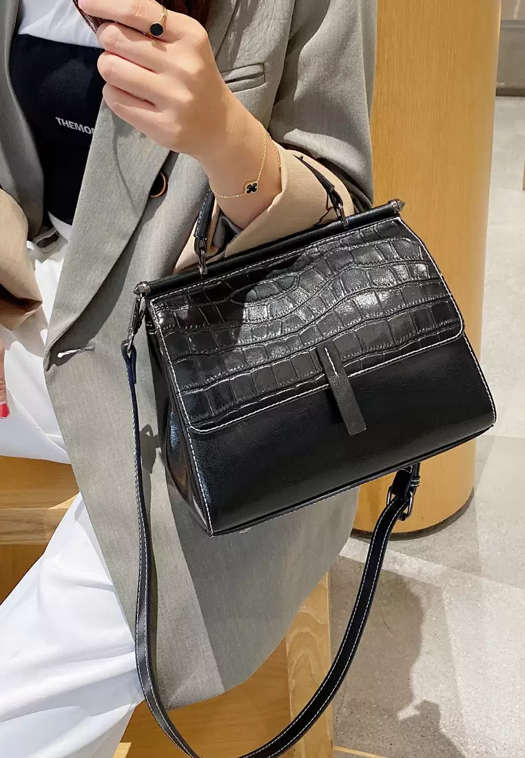 鱷魚紋油蠟真皮斜挎包 YLG6252