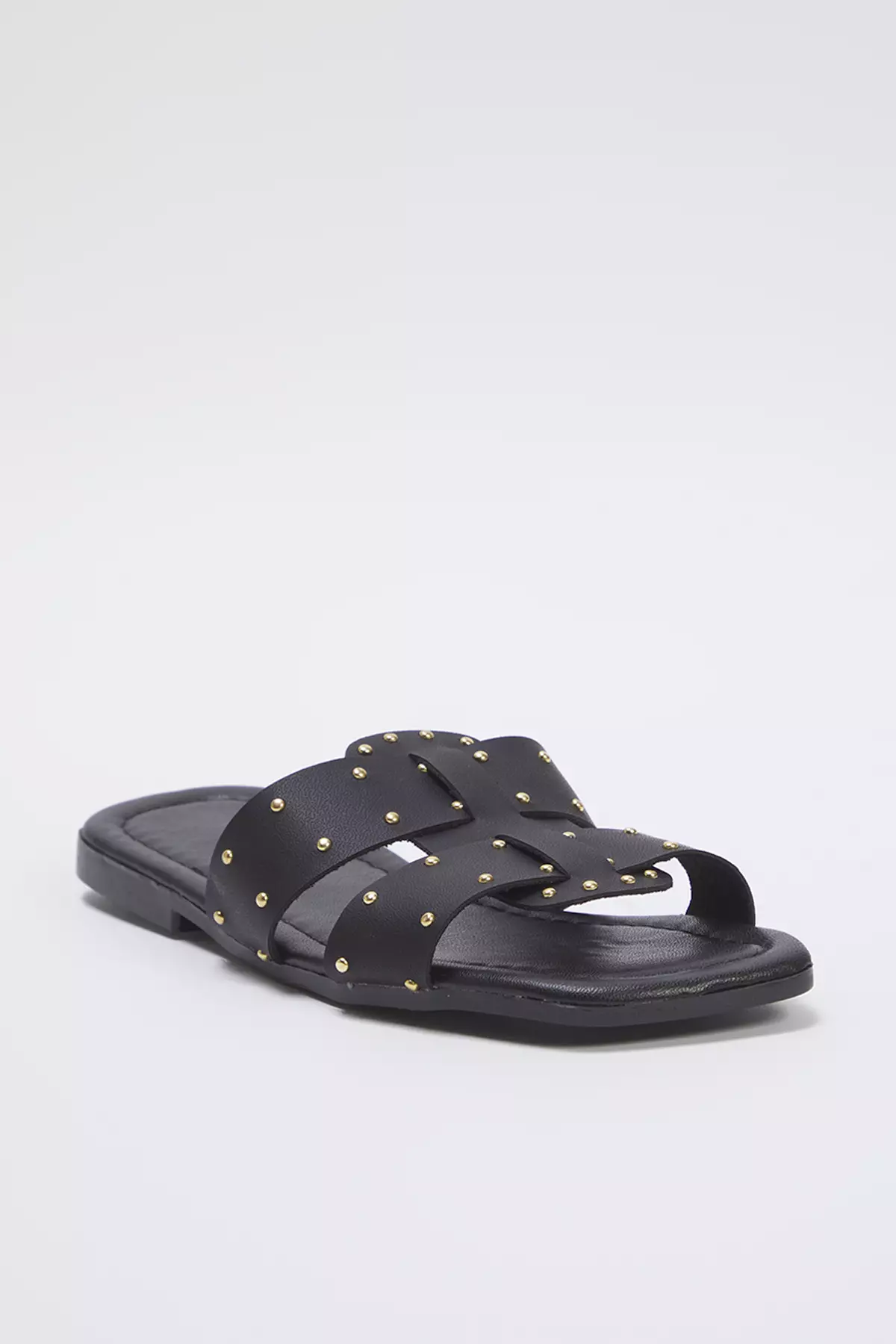 Black Rivet Double Banded Women's Stylish Slippers With Accessories Takss25Te00016