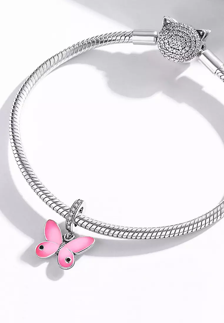 Solid 925 Sterling Silver Pink Sweet Butterfly Charm