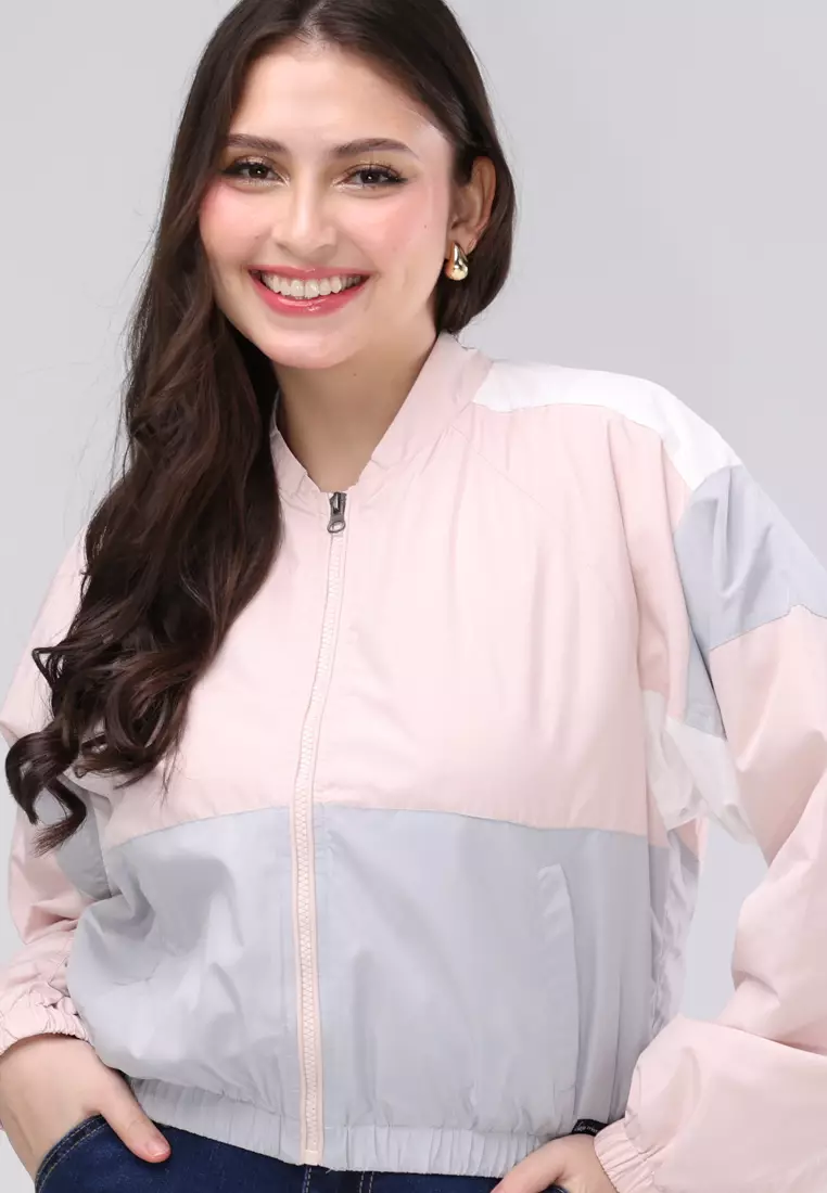 Long Sleeves Color Blocking Water Repellent Crop Jacket