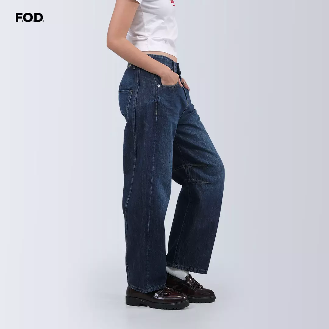 Celana Jeans Wanita Barnet Barrel Dark Blue