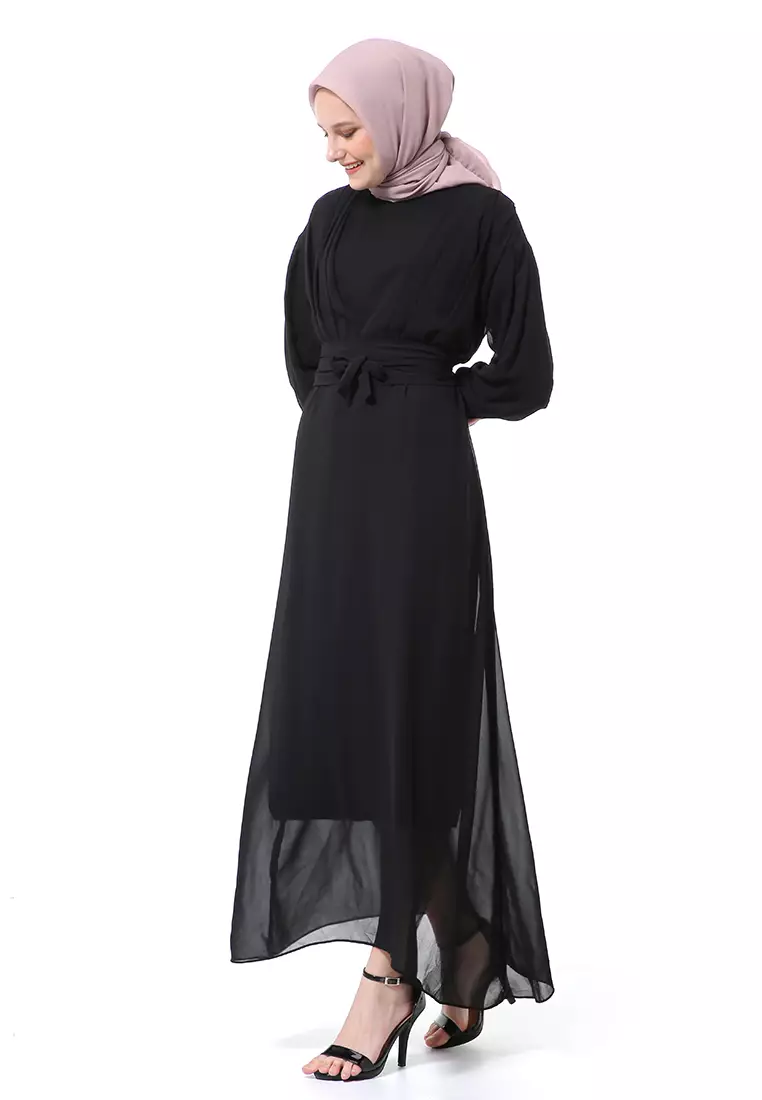 Alika Gamis Dress Long Sleeve Wanita Muslimah High Quality Premium - Black