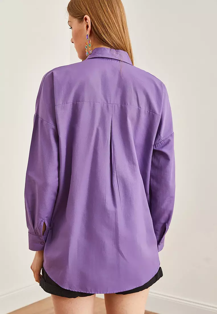 Eye Sequin Detailed Woven Boyfriend Shirt