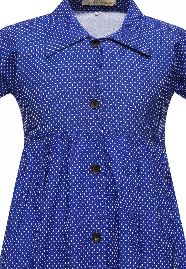 Baju Anak Perempuan Dress Bentari Polkadot Blue Lengan Pendek