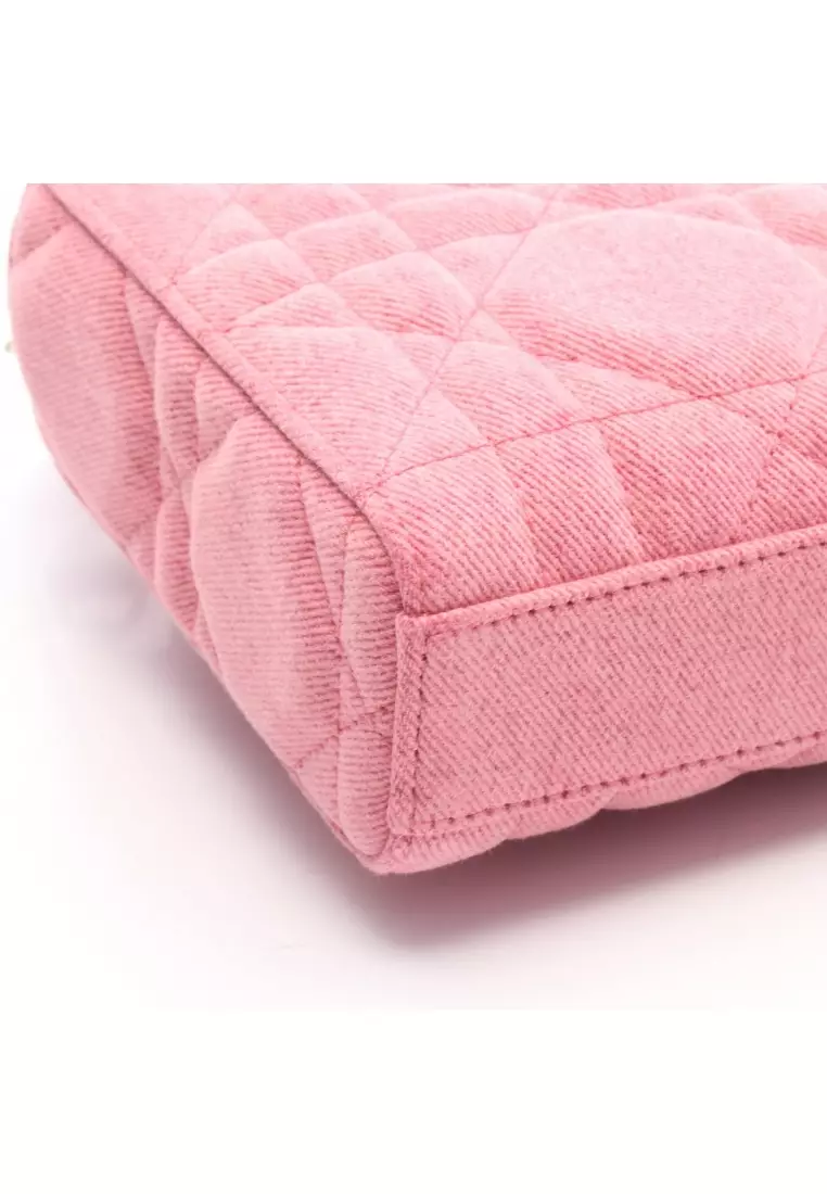 Pre-Loved Christian Dior Lady D-Joy Medium Canage Handbag denim pink 3WAY