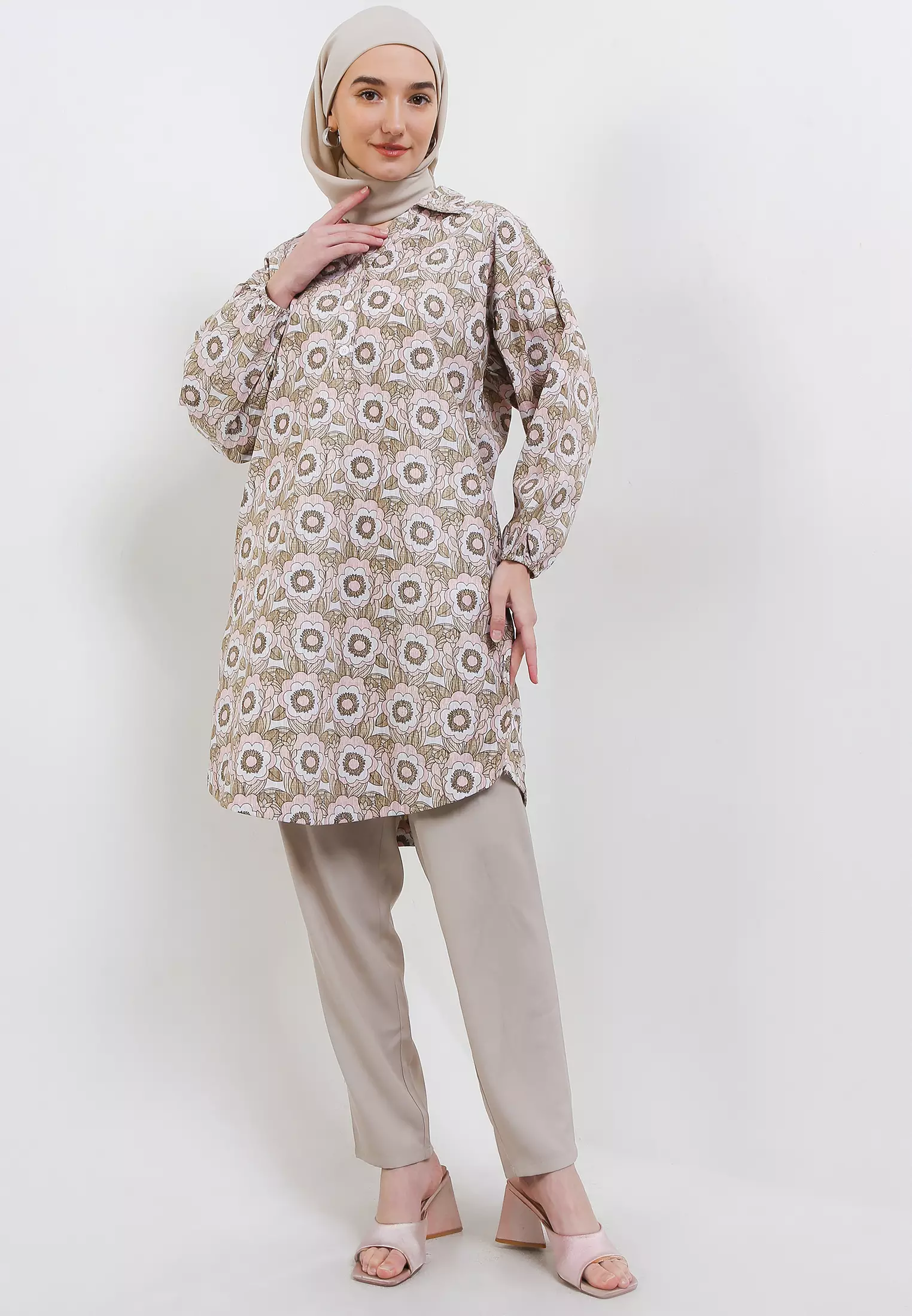 MFMW Auraura Tunik Pink motif Print Bunga