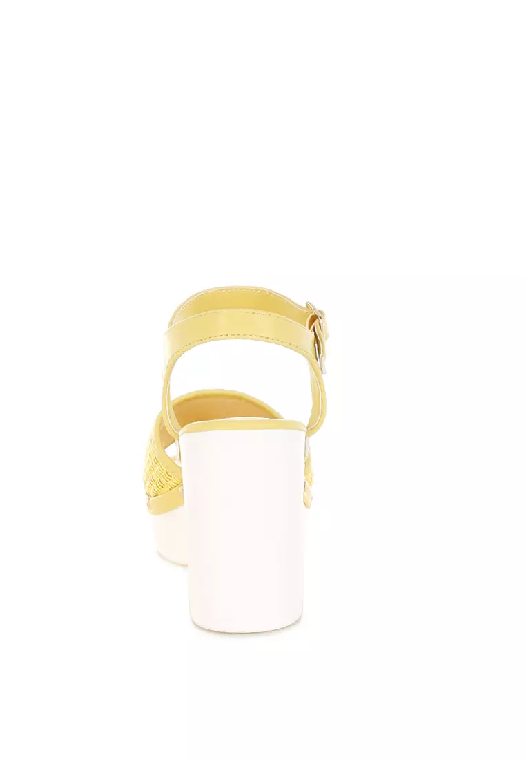 Raffia Chunky Sandals In Yellow