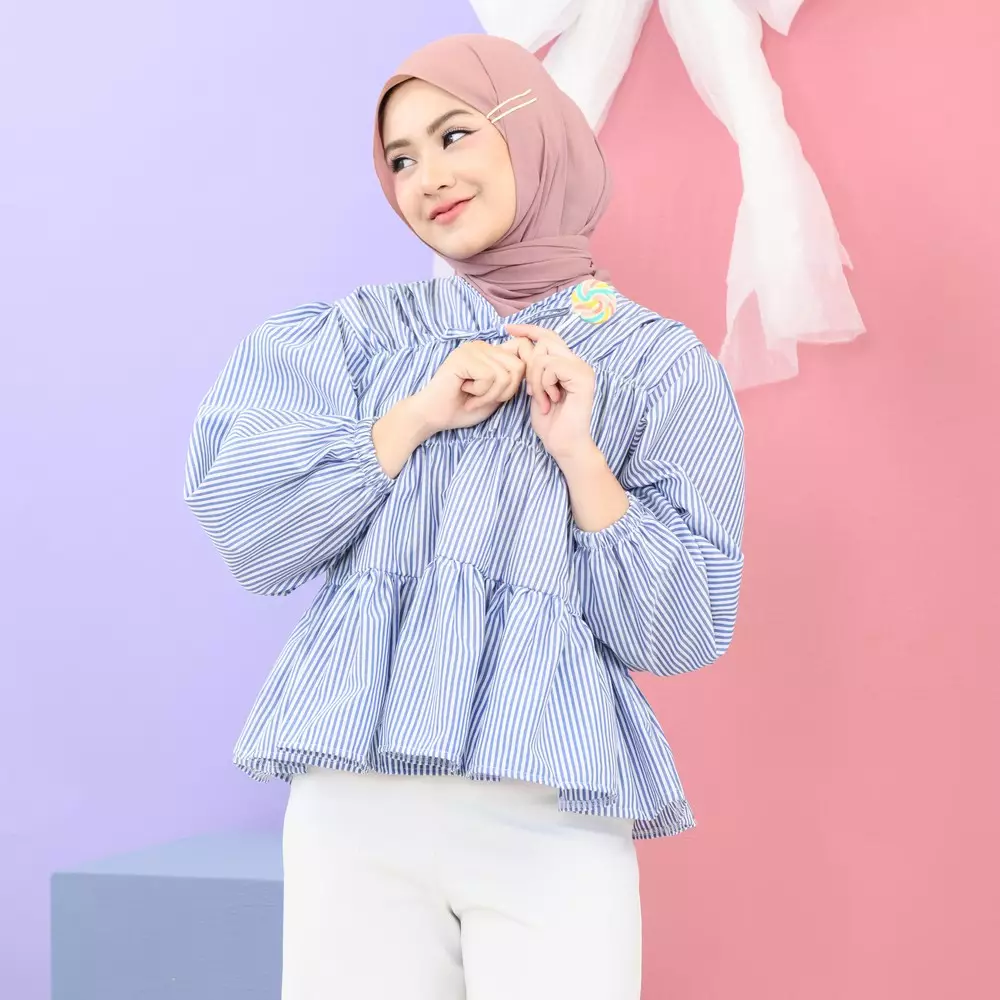 Liora Rubber Blouse - Stripe Blue M19501 R74S5