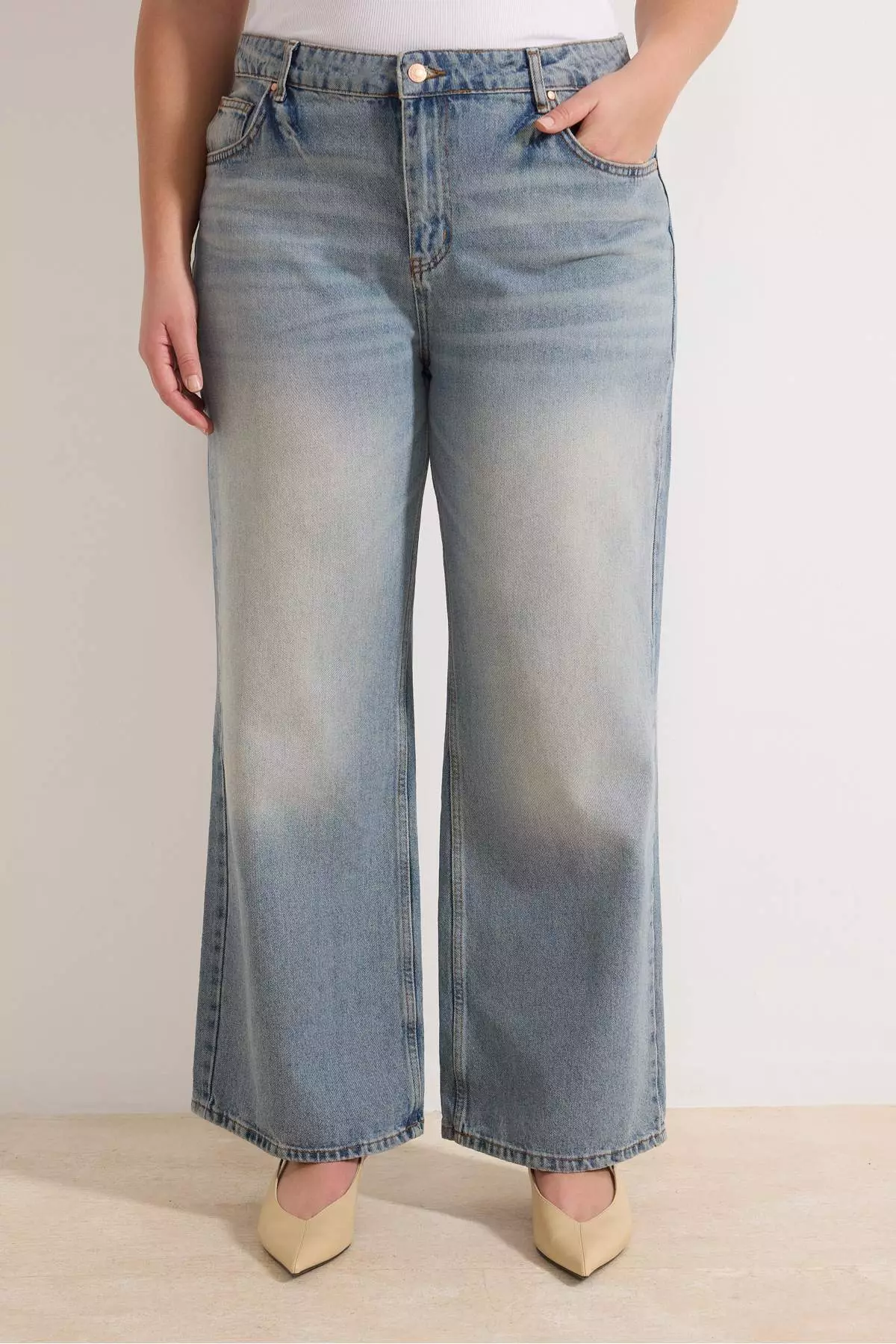 Blue High Waist Wide Leg 100% Cotton Plus Size Jeans Tbbaw26Cj00060