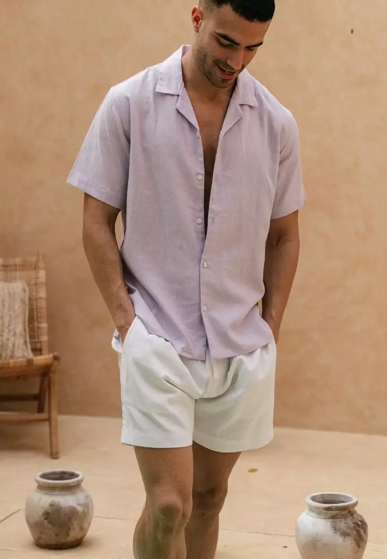 Elnido Celana Pendek Pantai Linen Pria Putih | Linen Beach Shorts Men White