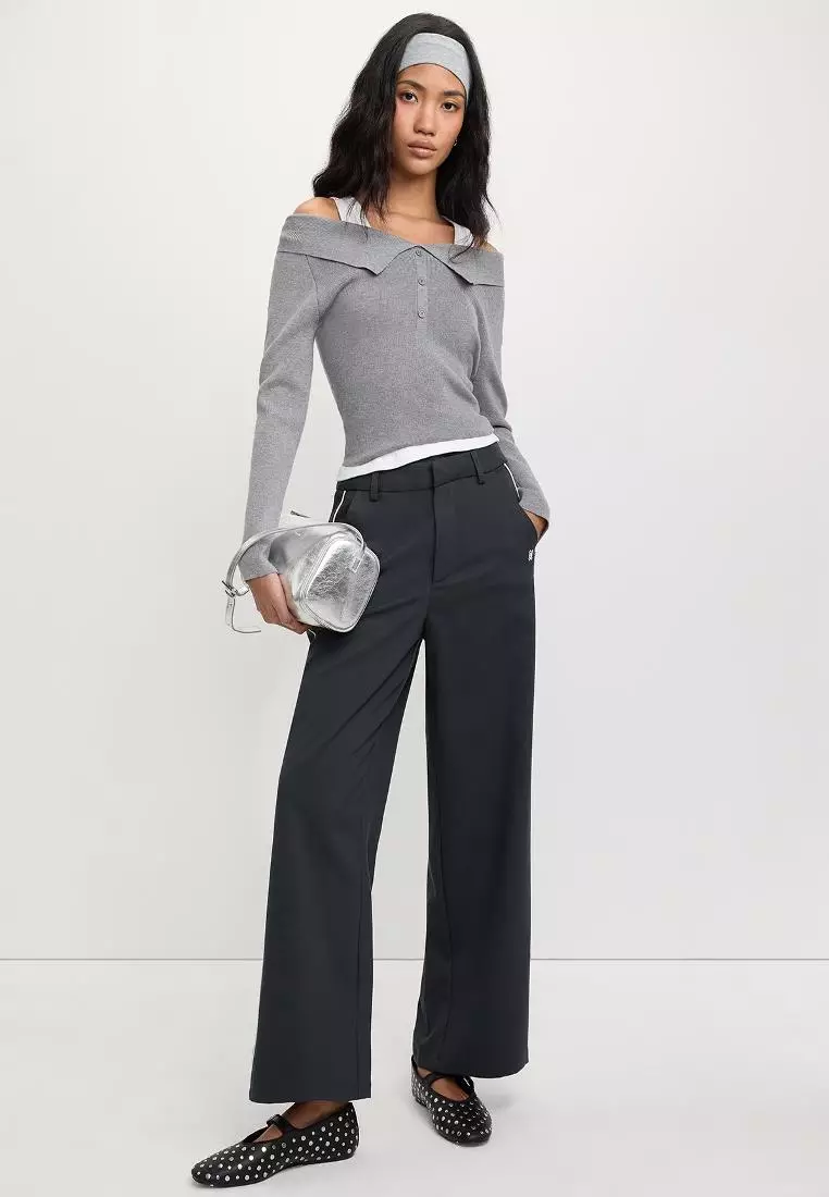 Layered Elastic-Waist Pants