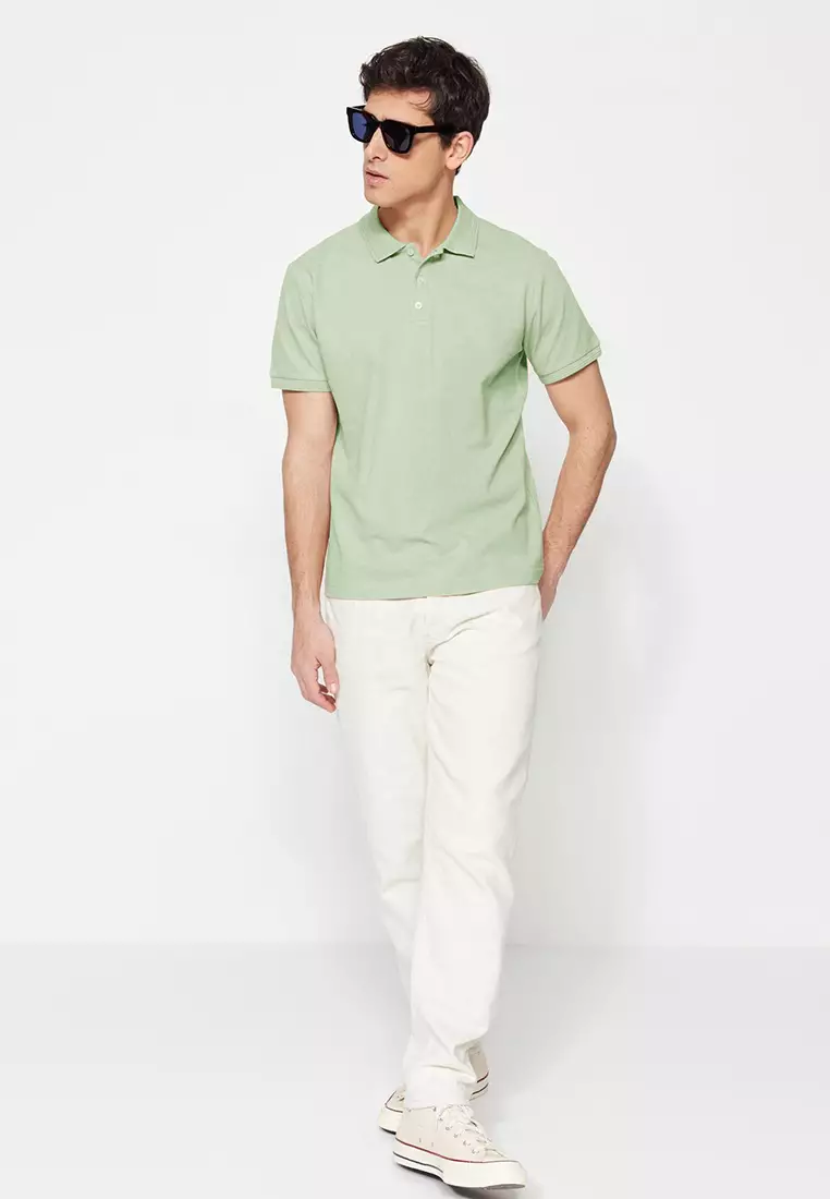 Mint Stripe Slim Fit Polo Neck T-Shirt - 100% Cotton Tmnss20Po0009
