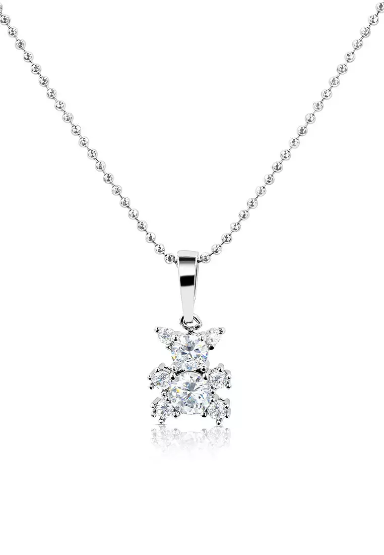 SO SEOUL Pretty Teddy Bear Diamond Simulant Zirconia Pendant Chain Necklace