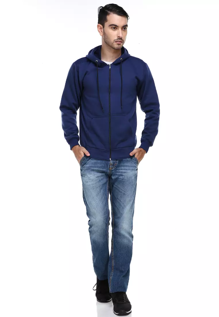 Clover Jaket Sweater Hoodie Polos Pria Casual Plain Jacket Material Fleece ORIGINAL - Navy