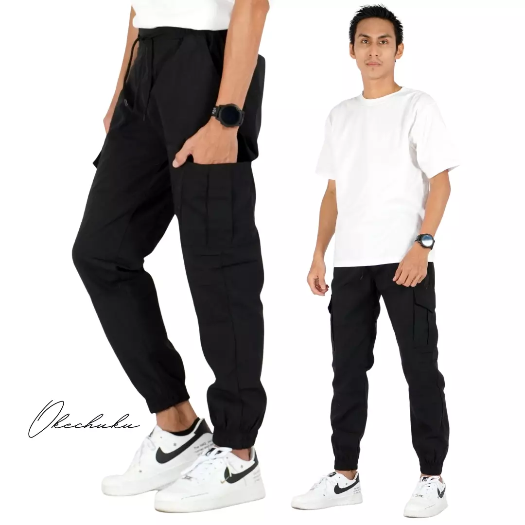  DAVE Celana Cargo Hitam Cargo Jogger Pants Celana Kargo Joger Pria - HITAM
