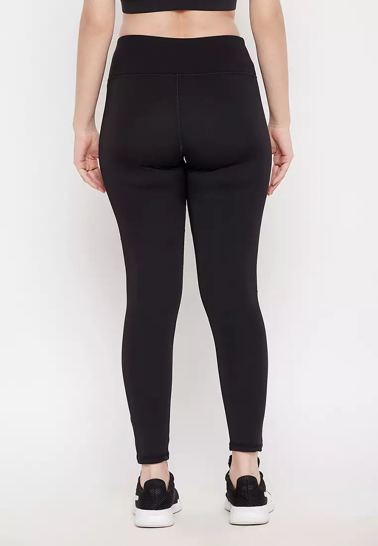 Clovia Snug Fit High-Rise Active Tights in Black