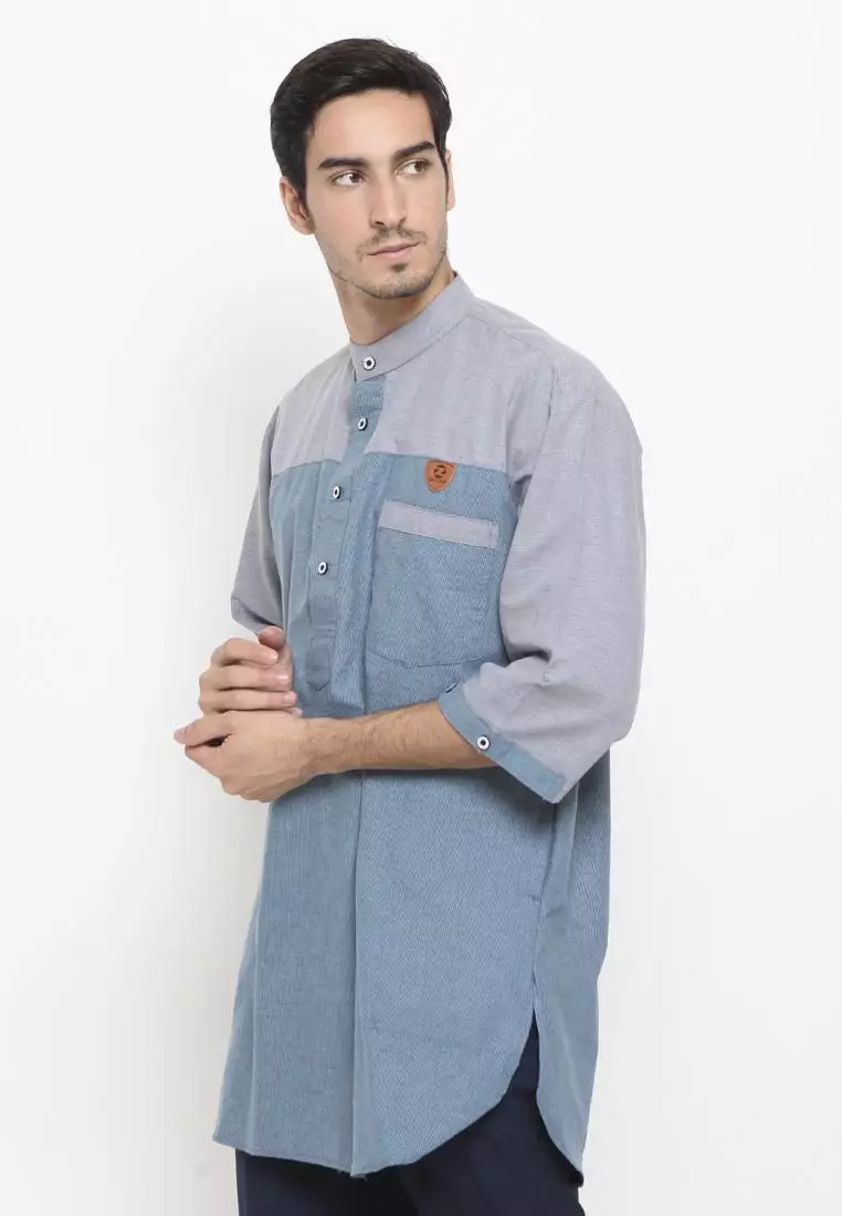 Zayidan Baju Koko Gamis Muslim Pria Tamam - Biru Abu