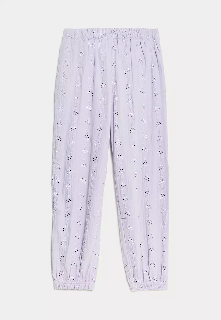 Pure Cotton Broderie Parachute Trousers