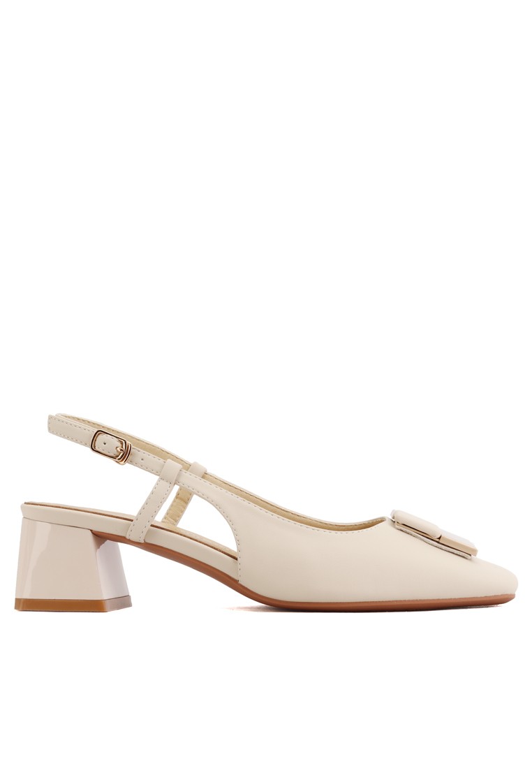 Square Buckle Synthetic Leather Slingback Mid Heel XJ333-6