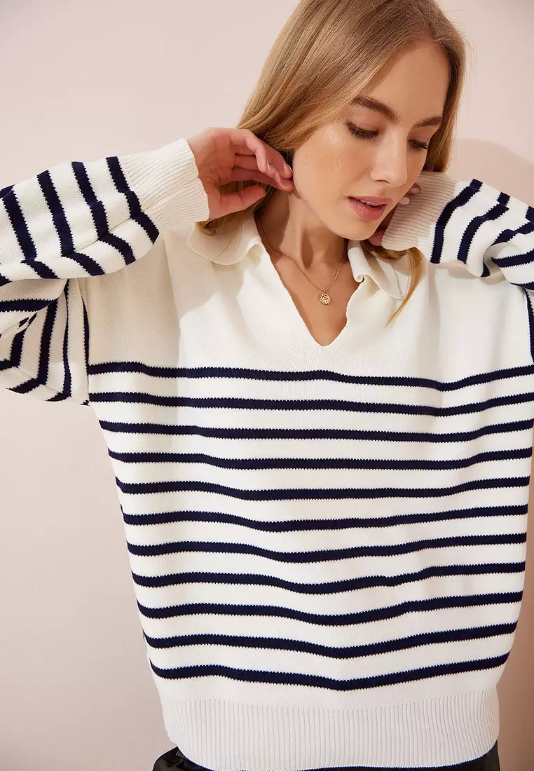 POLO領間條針織衛衣