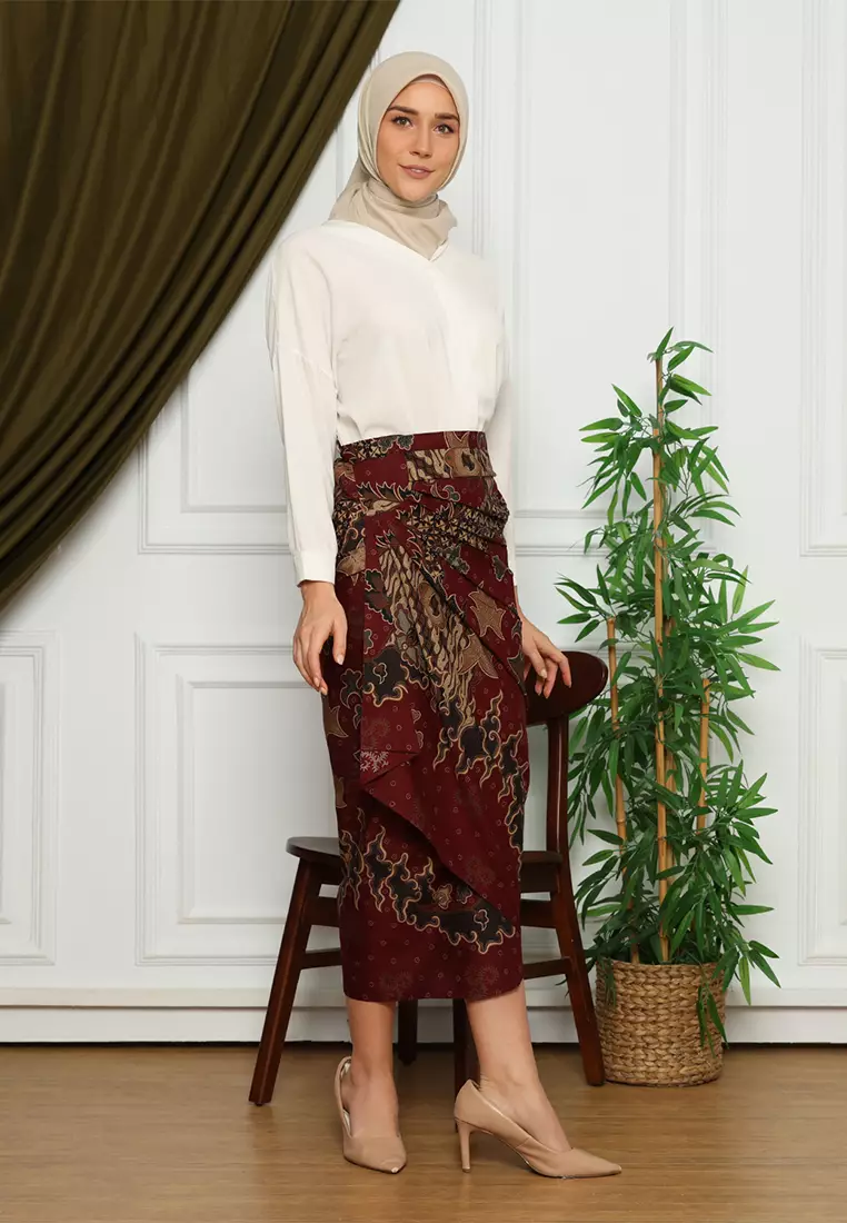 Enzy Batik Rok Lilit Ruffler Anargya - Maroon