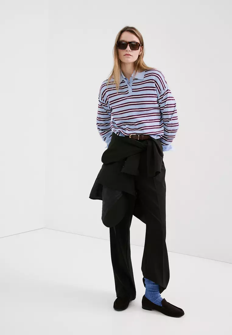 Striped Polo-Neck Sweater