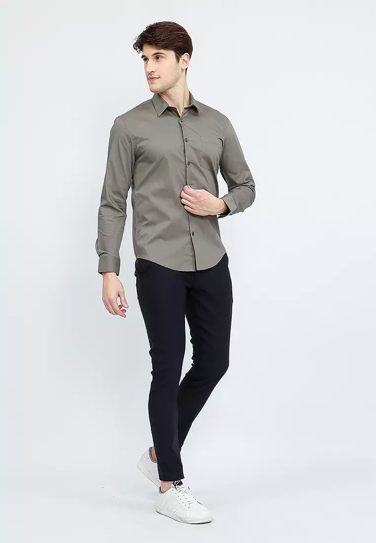 Kemeja tangan panjang Formal Stretch oxcon Ash Grey