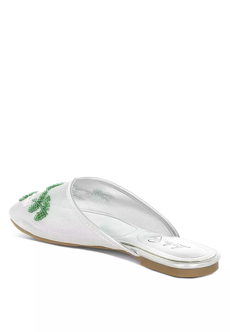 Mesh Sequin Beaded Mules In Silver