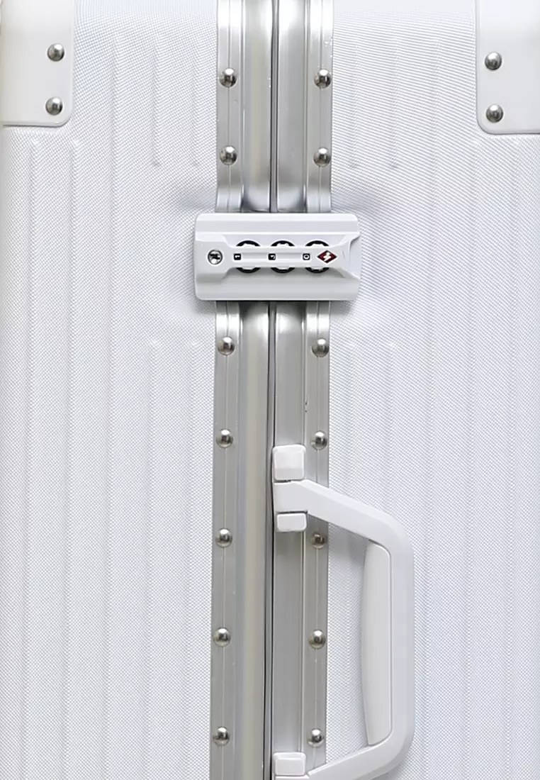 Austin Koper Unisex Classic Design Size 24 Inch Travel Bag Large Compartment TSA Lock Material Frame Alumunium Alloy ORIGINAL - White