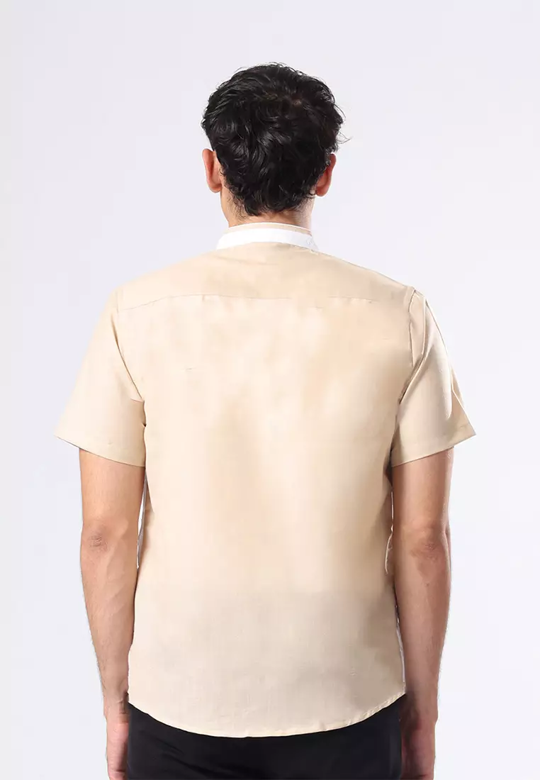 Kemeja Koko Pria Lengan Pendek Baju Muslim Pria GANDALF WHITE BEIGE