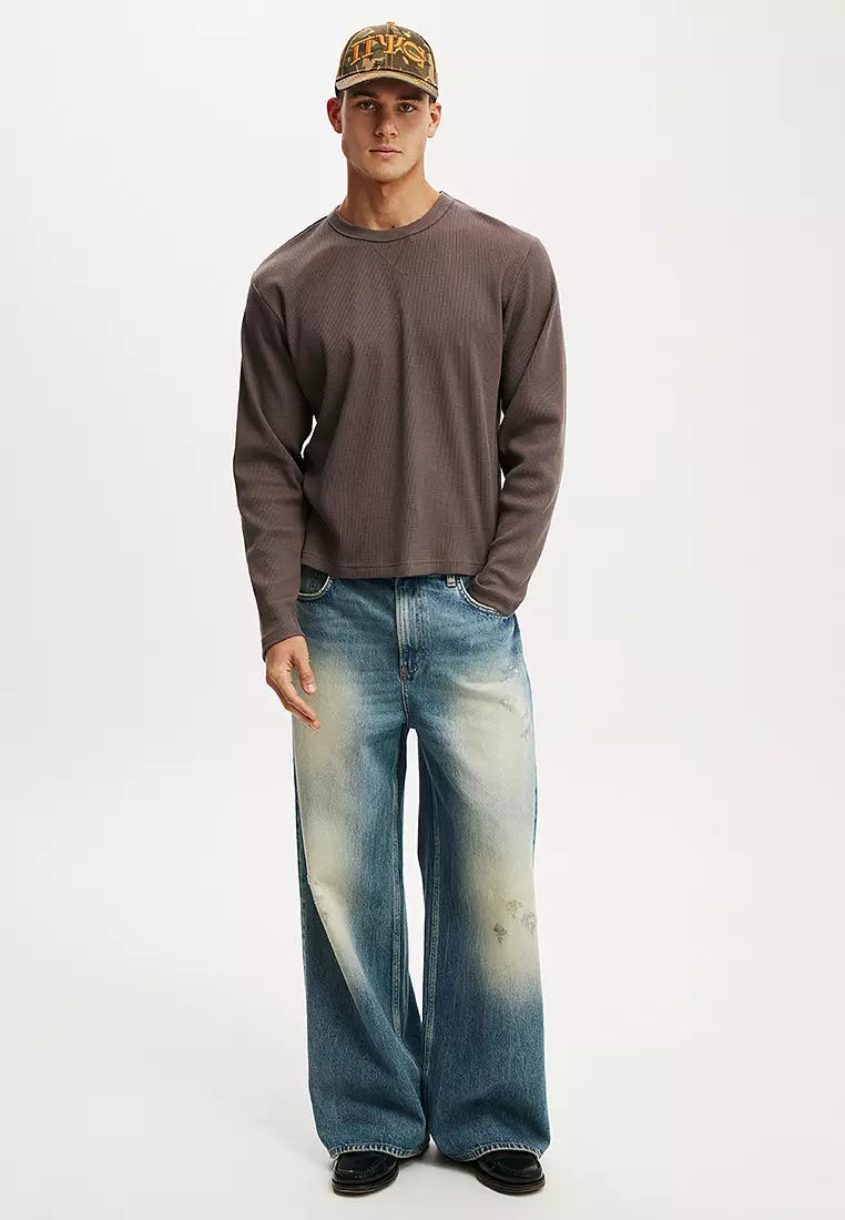 Cropped Fit Textured Long Sleeves Tee