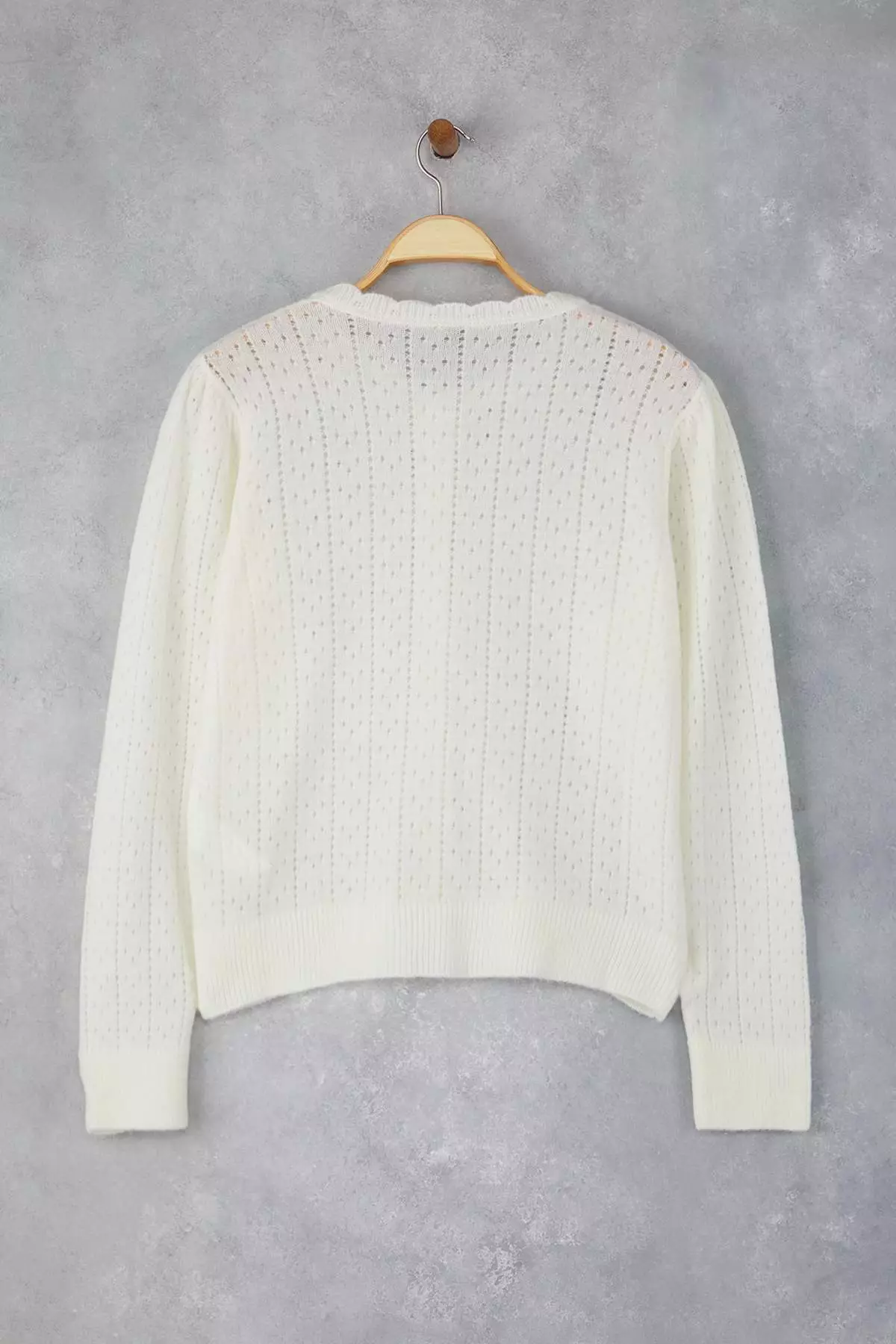 Ecru Soft Textured Openwork Knitwear Cardigan