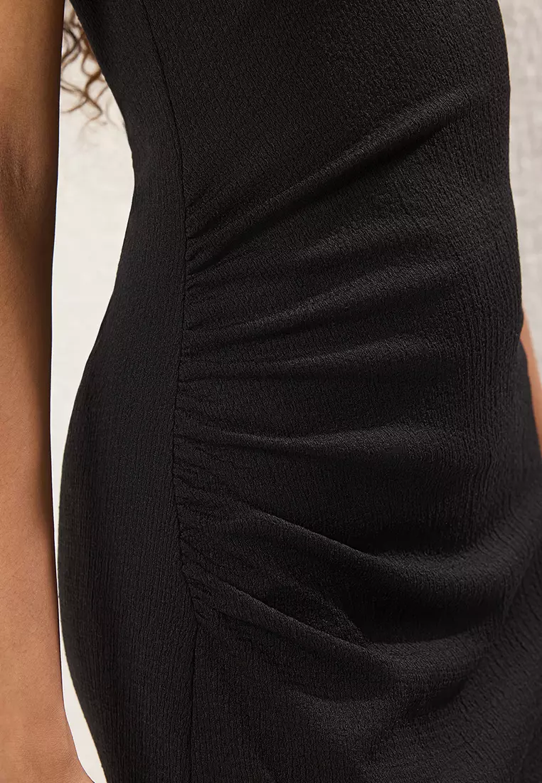 Black Bodycon One Shoulder Crepe Knitted Long Elegant Evening Night Graduation Dress TPRSS25AE00166